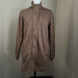 Lands End Sweater Fleece Jacket Womens M (10-12)  Brown Heathered Zip Snap Coat